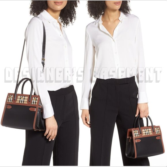 BURBERRY black Leather & Vintage Check Baby TITLE Mini Tote convertible bag NWT - Picture 8 of 11